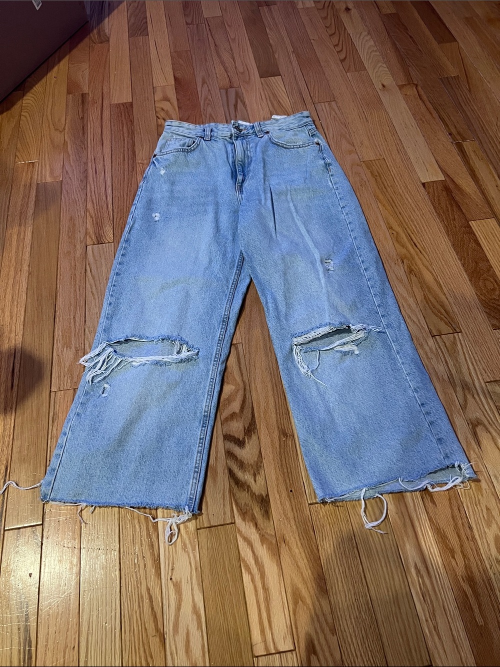 Zara Baggy Jeans Womens Size 6 Blue Light Wash Denim Cropped